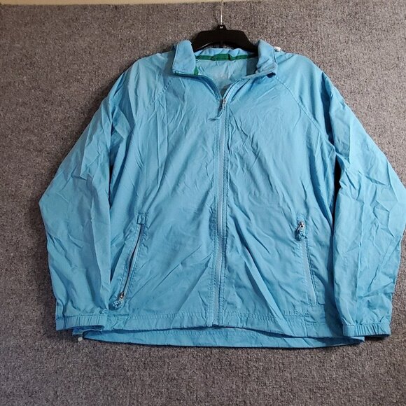 LL Bean Jacket M Blue Windbreaker Full Zip Hooded Lightweight Woman Packable - Picture 1 of 10